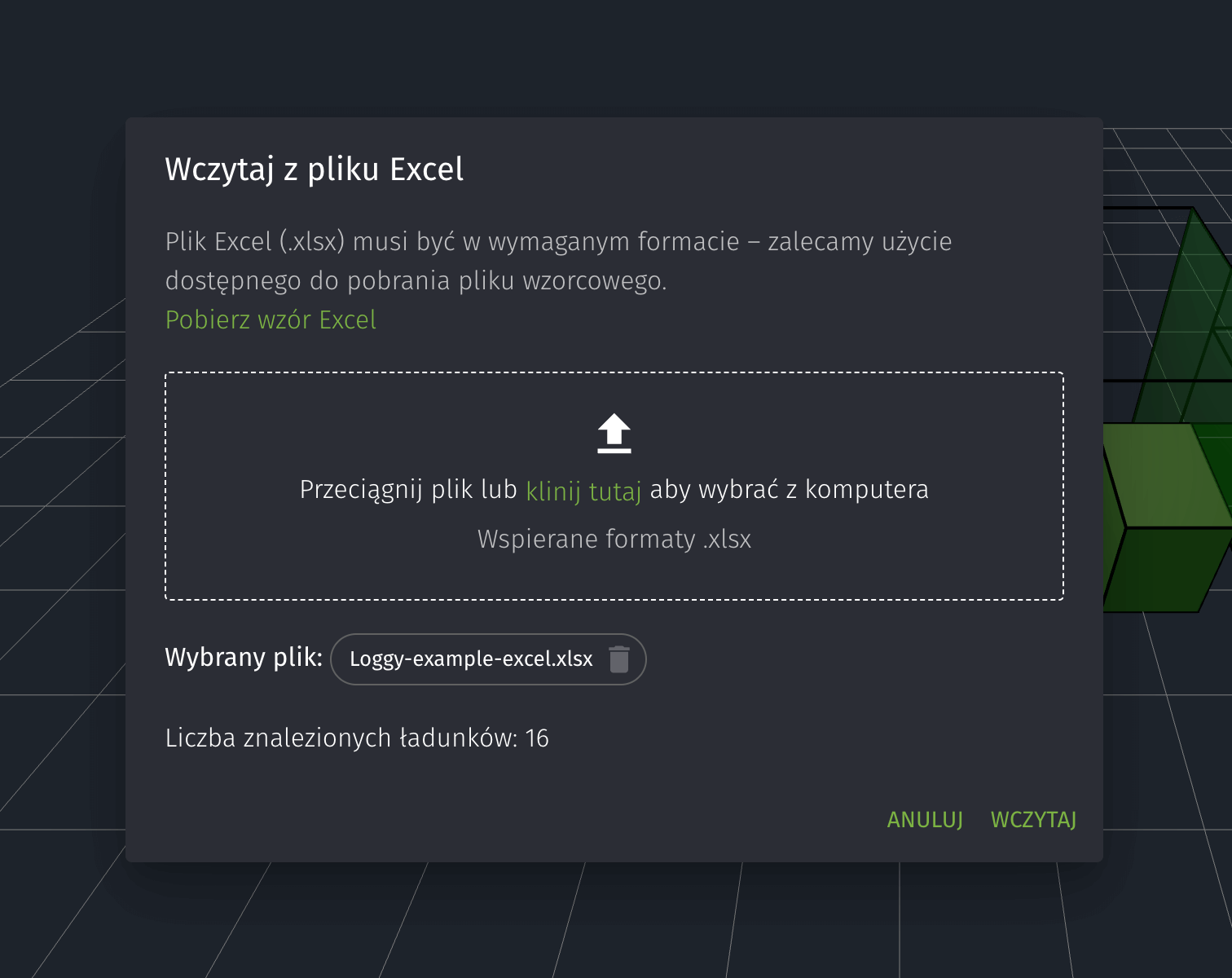 Import danych z pliku Excel do Loggy